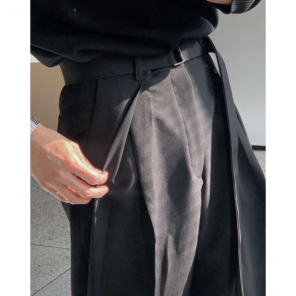【Metanoia】🇰🇷韓製 含皮帶西裝設計感寬鬆落地褲