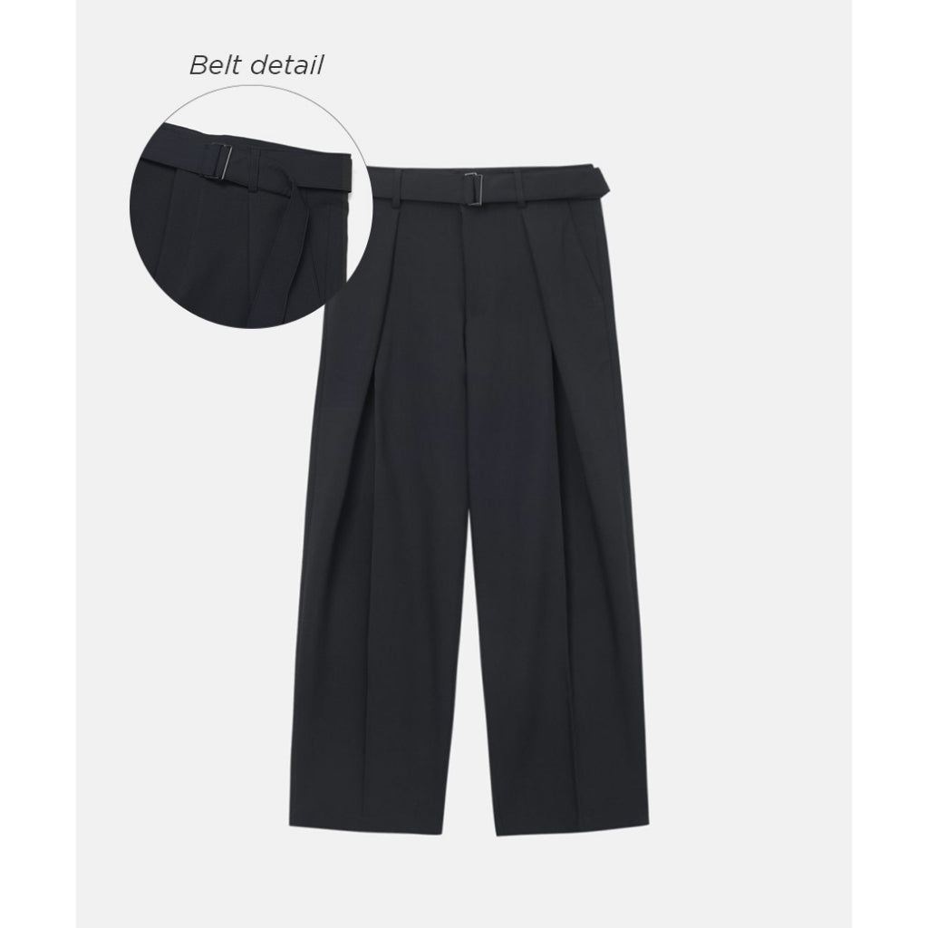 【Metanoia】🇰🇷韓製 含皮帶西裝設計感寬鬆落地褲