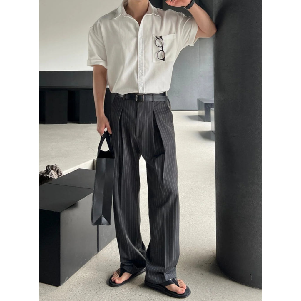 【Metanoia】🇰🇷韓製 條紋西裝寬鬆落地褲 - 5