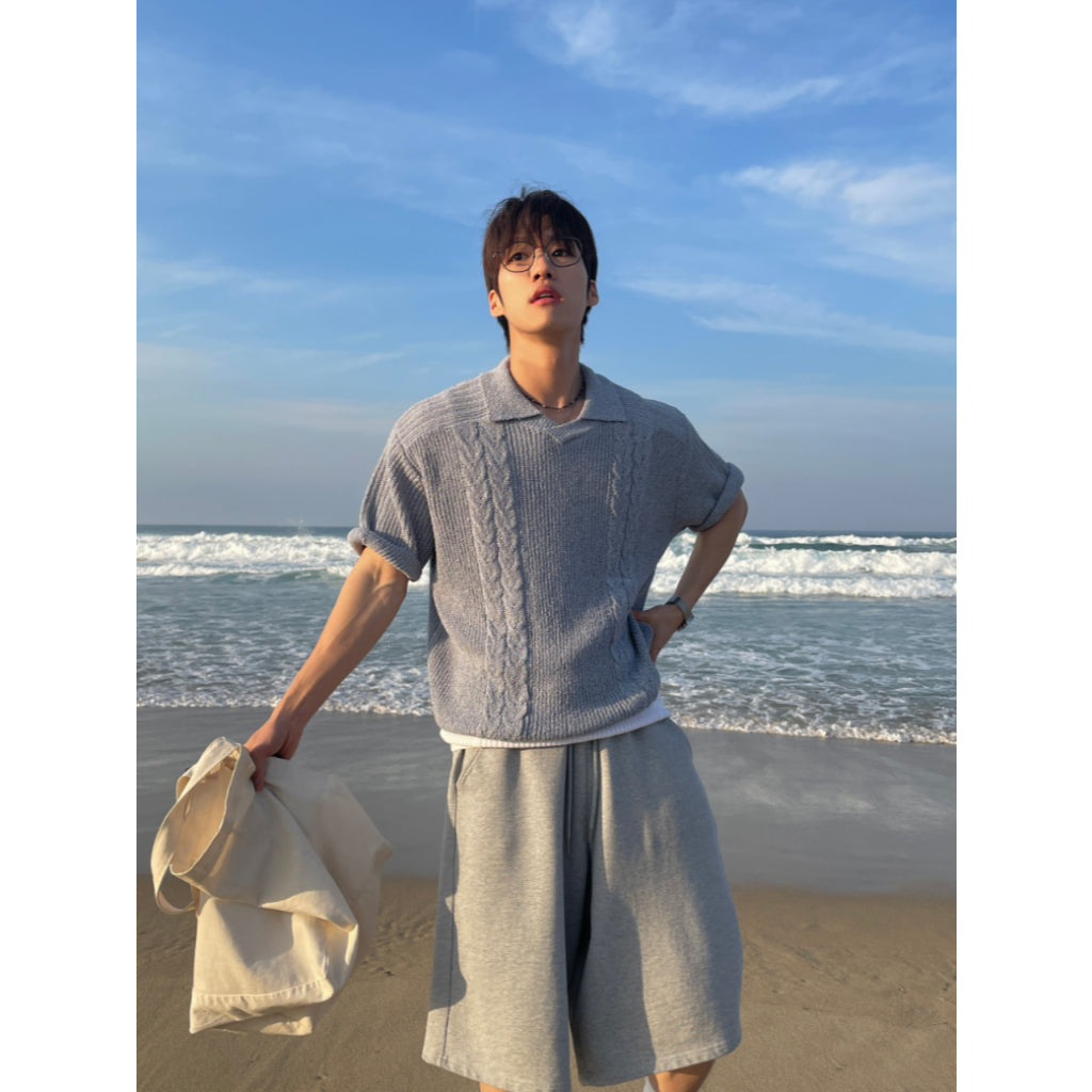 【Metanoia】韓國設計 翻領麻花針織短袖上衣 - 5