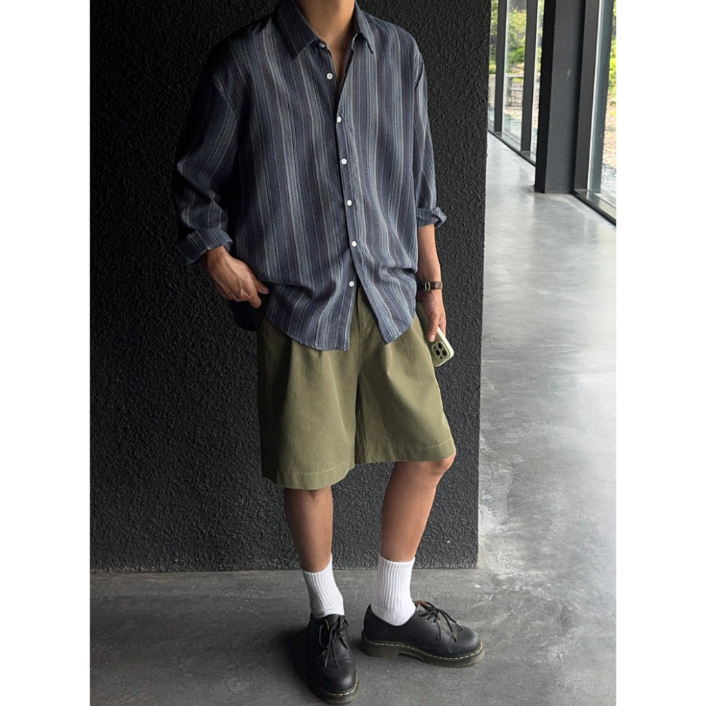 【Metanoia】韓國設計 翻領條紋長袖襯衫 - 7