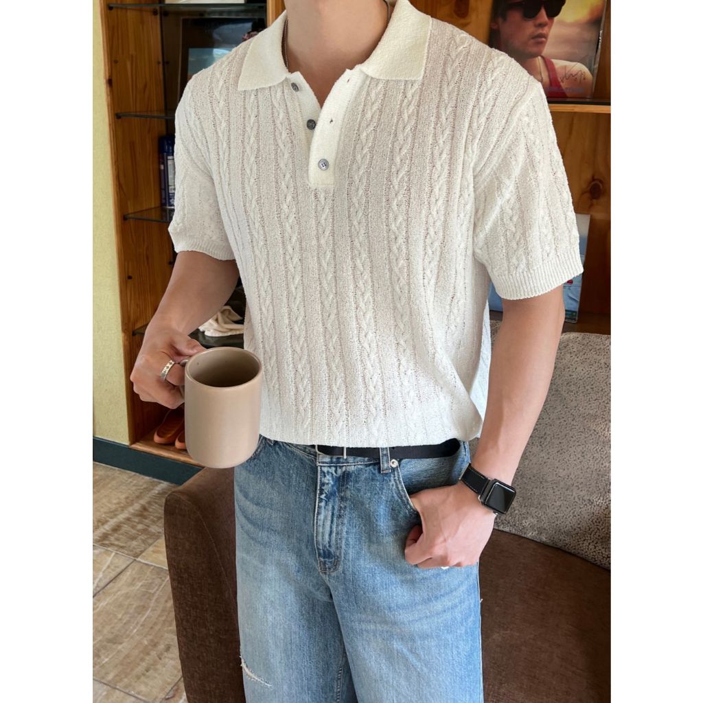 【Metanoia】韓國設計 麻花針織短袖上衣 - 2