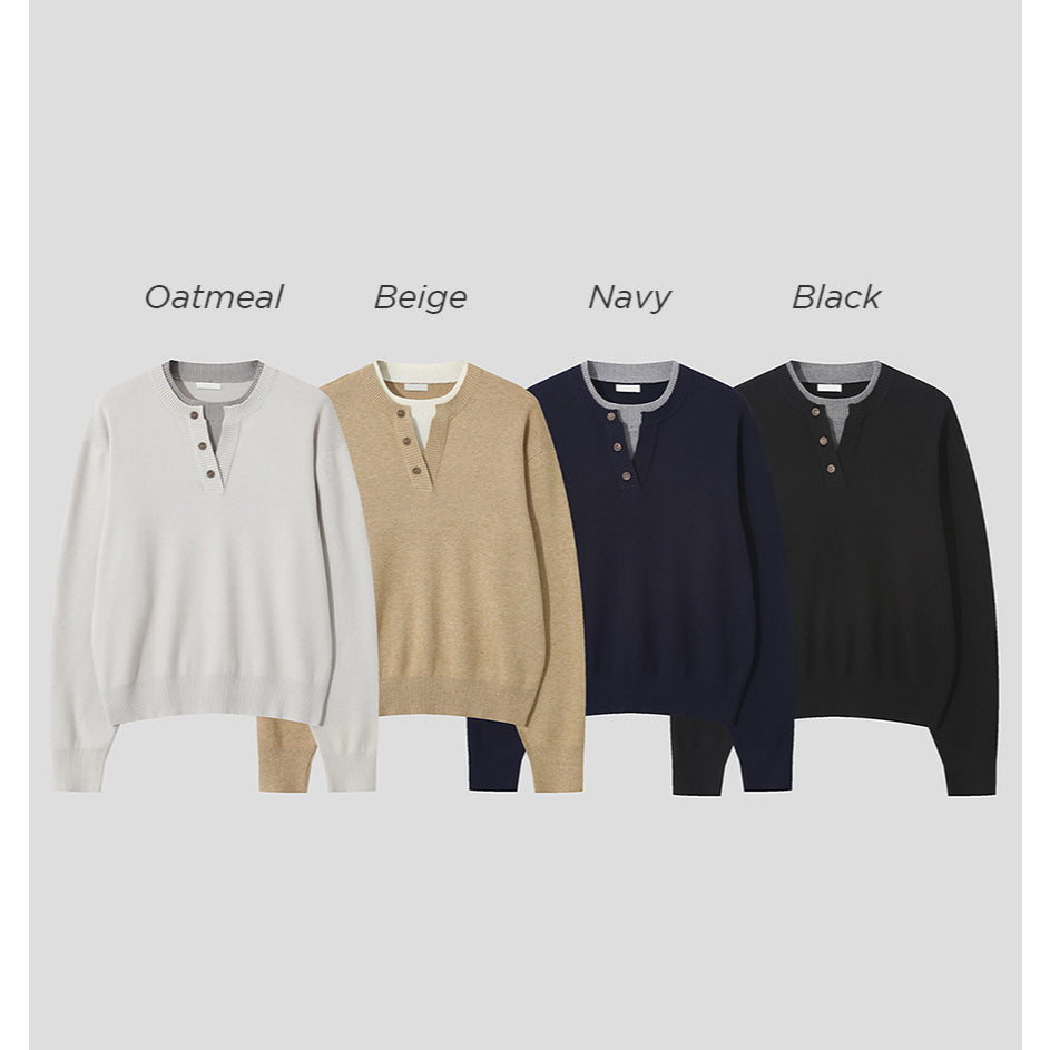 【Metanoia】韓國設計 假兩件亨利領針織衣