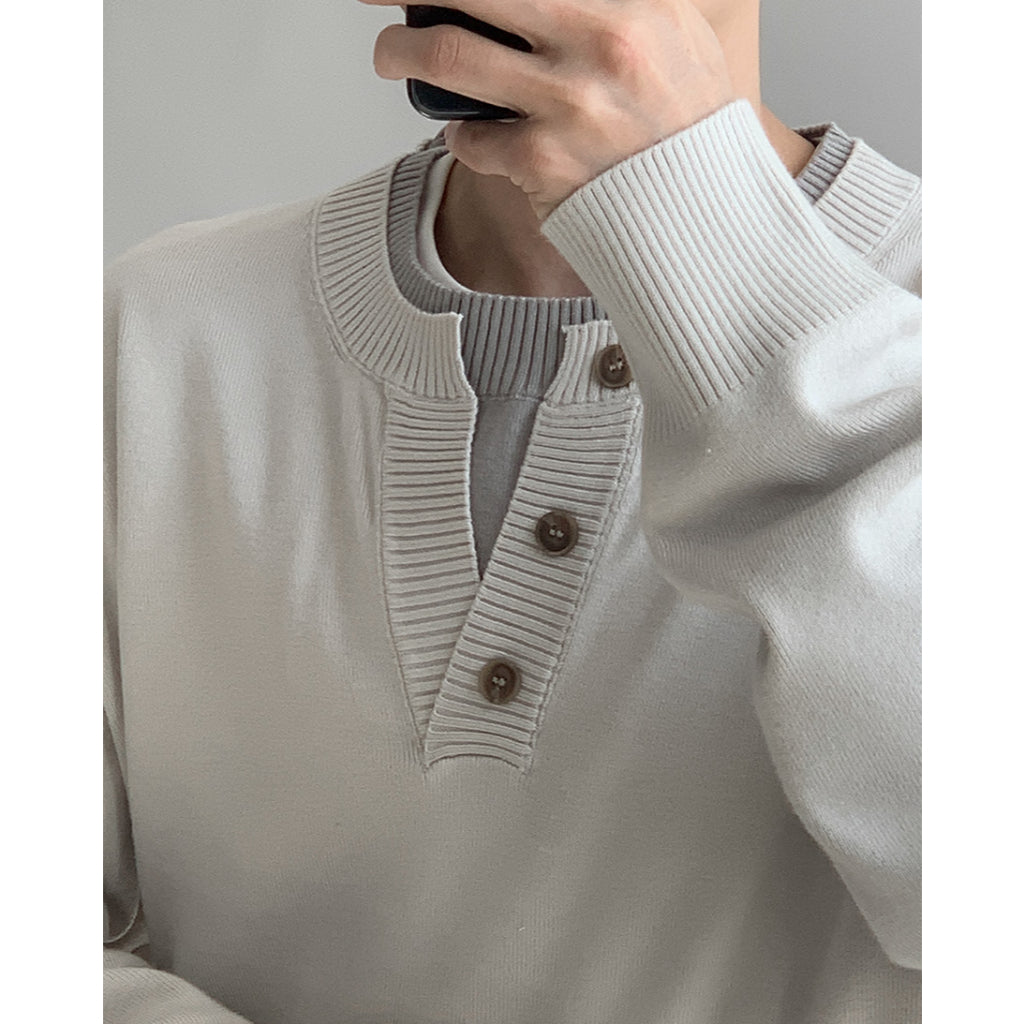 【Metanoia】韓國設計 假兩件亨利領針織衣
