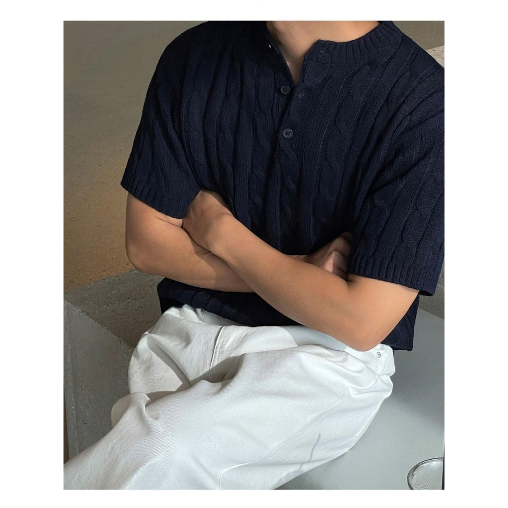 【Metanoia】🇰🇷韓製 麻花亨利領針織短袖 - 6