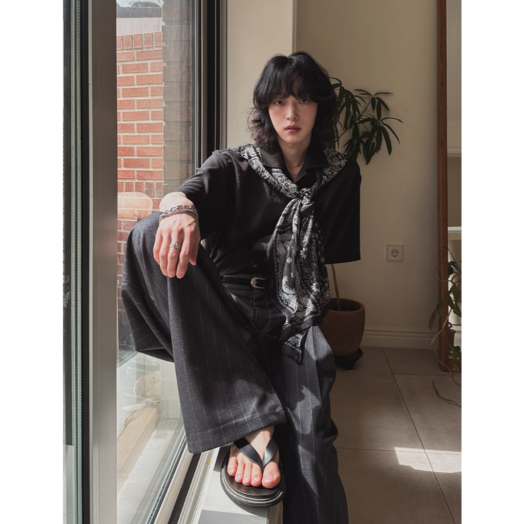 【Metanoia】🇰🇷韓製 古巴領短袖襯衫 含圍巾 - 3