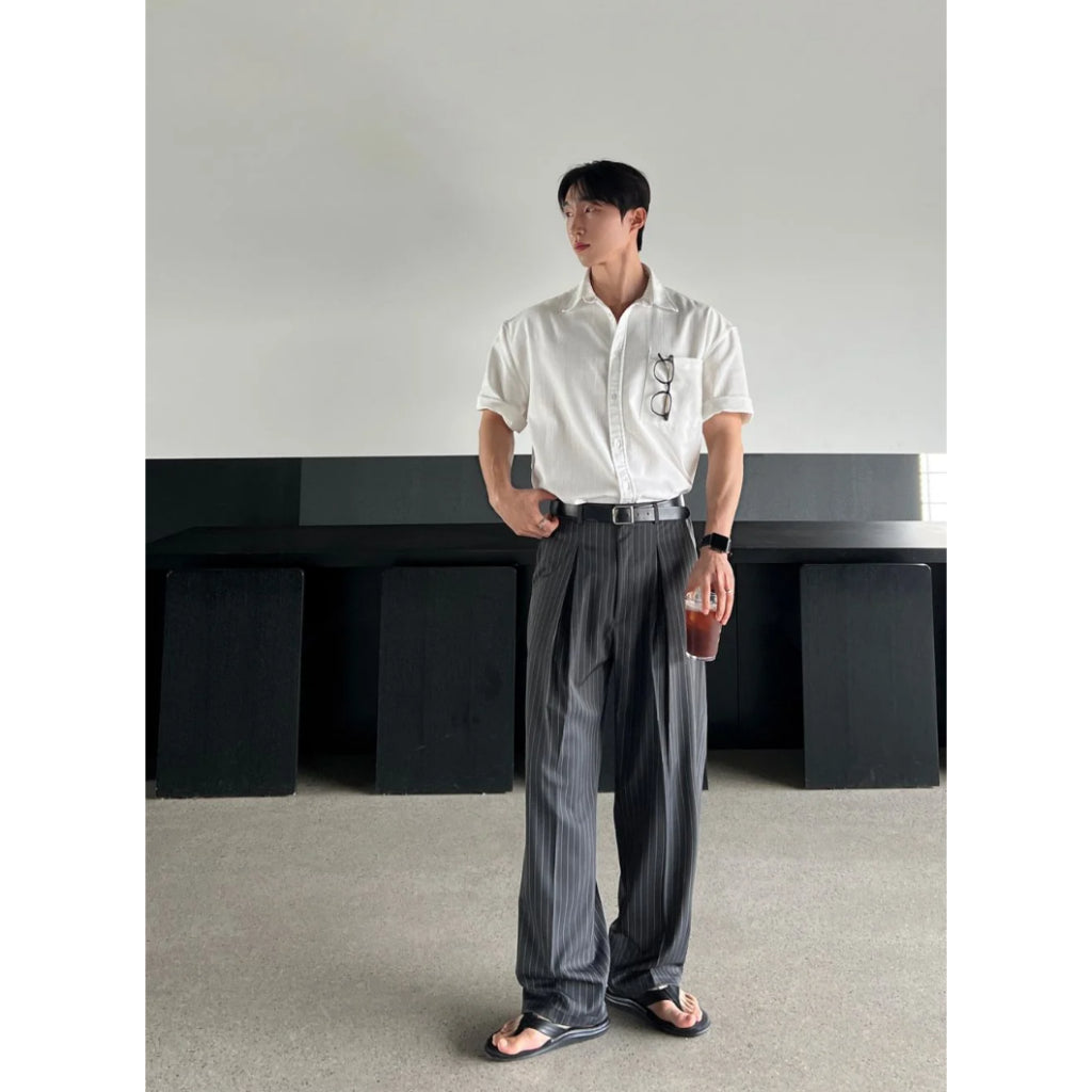 【Metanoia】🇰🇷韓製 條紋西裝寬鬆落地褲 - 2