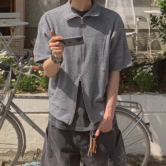 【Metanoia】🇰🇷韓製 翻領雙拉鍊短袖上衣 - 1