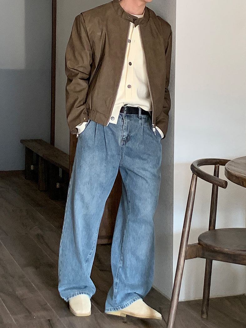 【Metanoia】韓國設計 雙褶落地牛仔褲 - 7