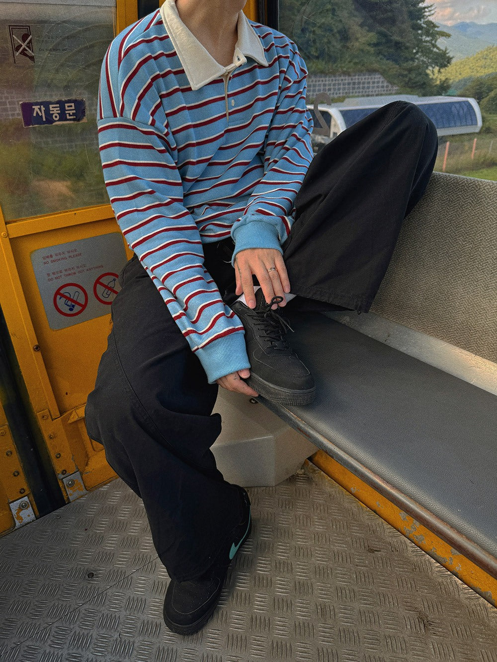 【Metanoia】🇰🇷韓製 翻領條紋長袖上衣T恤 - 2