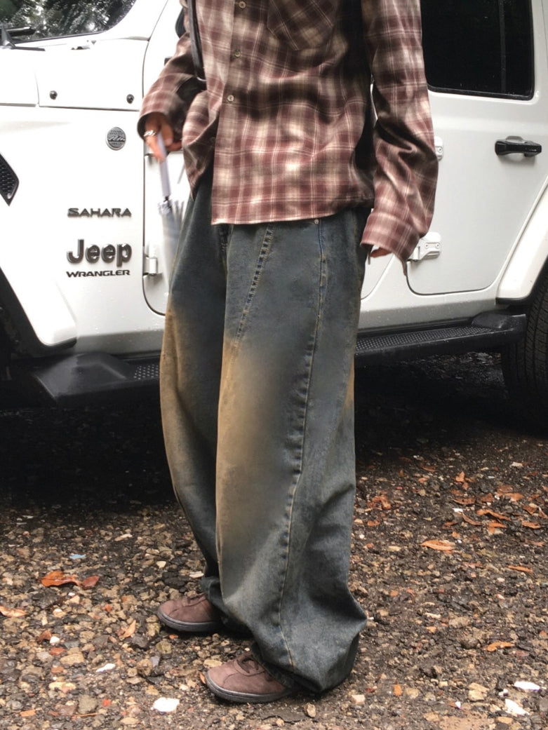 【Metanoia】韓國設計 刷色鬆緊帶落地牛仔褲 - 4