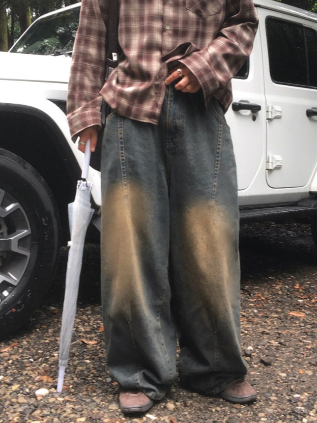 【Metanoia】韓國設計 刷色鬆緊帶落地牛仔褲 - 1