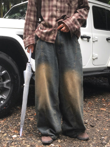 【Metanoia】韓國設計 刷色鬆緊帶落地牛仔褲 - 1