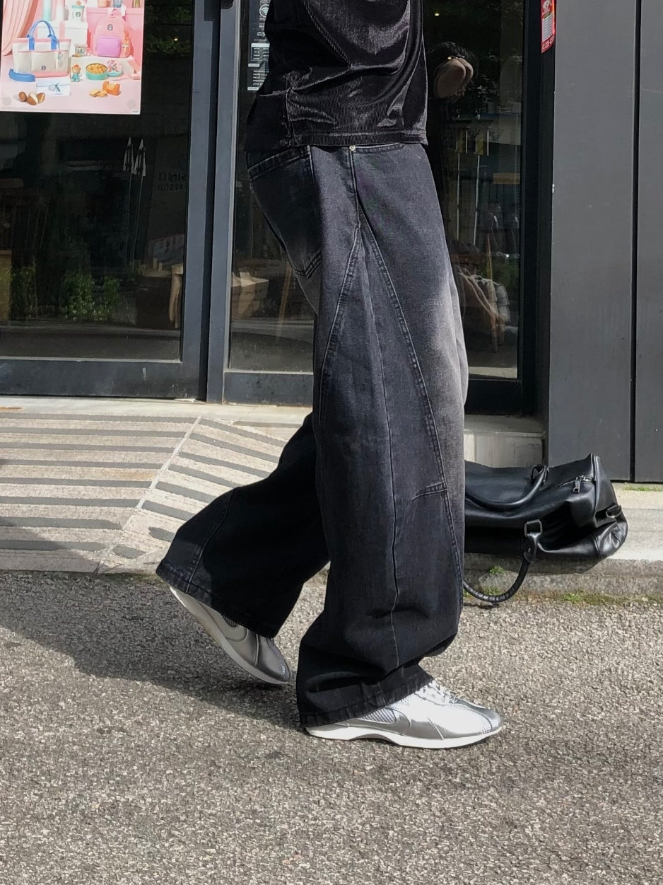 【Metanoia】韓國設計 水洗彎刀落地牛仔褲 - 3