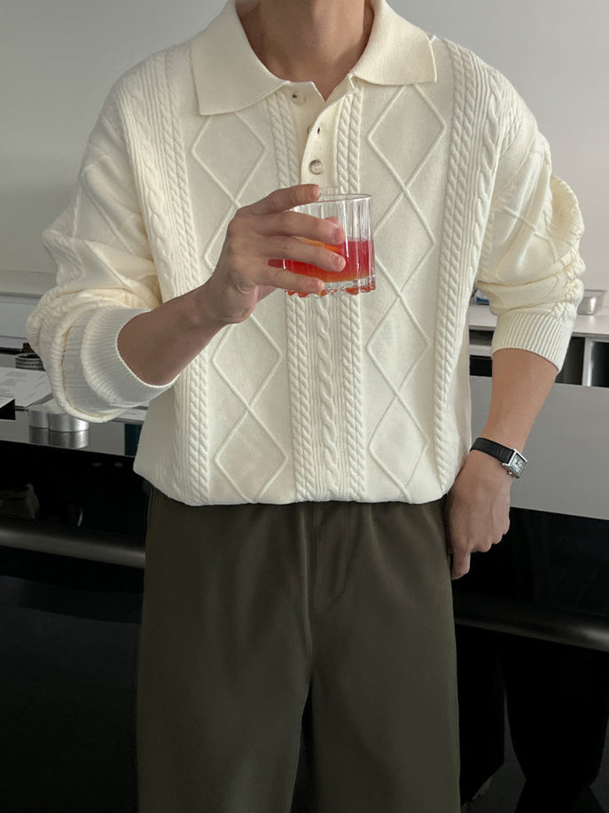 【Metanoia】韓國設計 翻領麻花針織衣 - 1