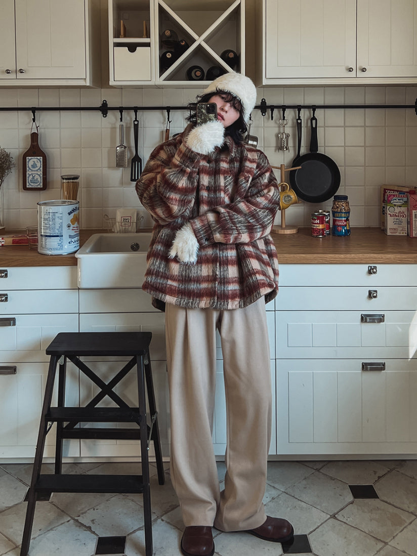 【Metanoia】🇰🇷韓製 毛絨格紋外套 - 5