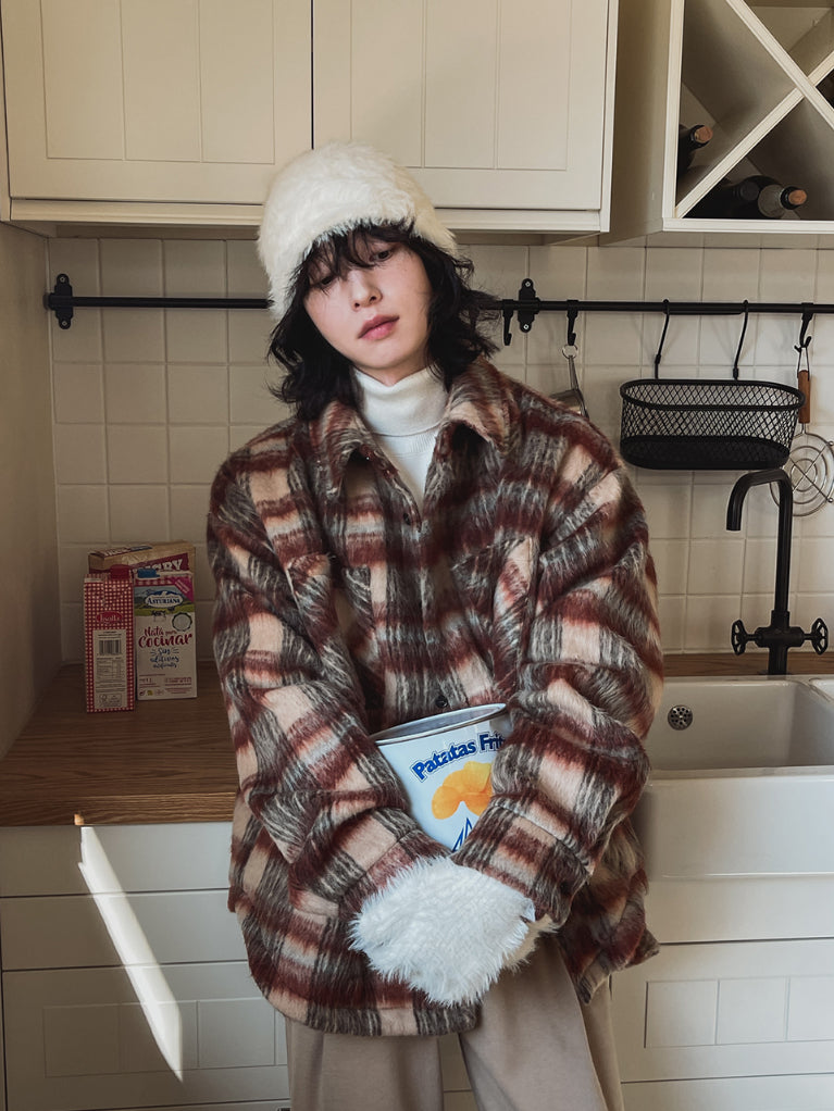 【Metanoia】🇰🇷韓製 毛絨格紋外套 - 4