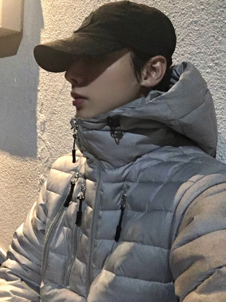 【Metanoia】韓國設計 短版多口袋連帽輕薄羽絨外套 - 5