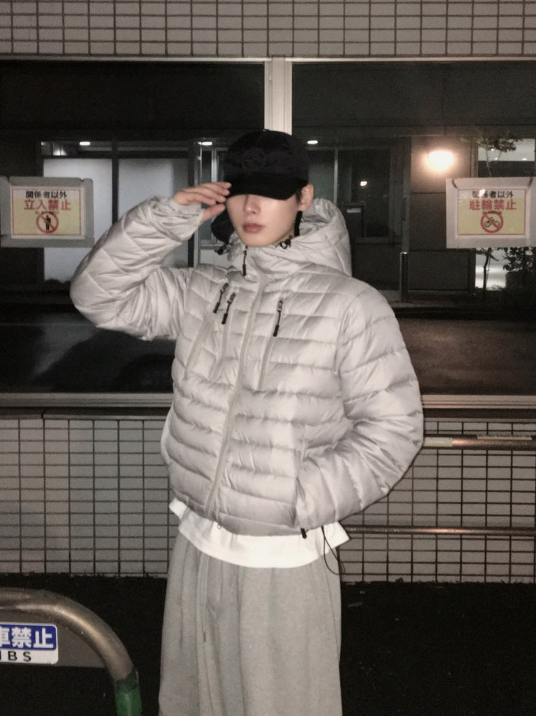 【Metanoia】韓國設計 短版多口袋連帽輕薄羽絨外套 - 1