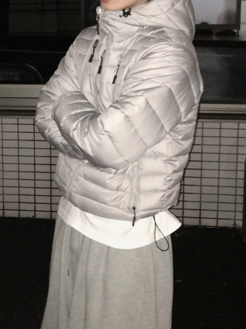 【Metanoia】韓國設計 短版多口袋連帽輕薄羽絨外套 - 4