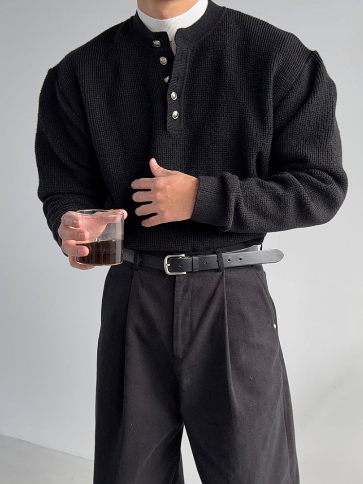 【Metanoia】韓國設計 短版亨利領針織衣 - 1