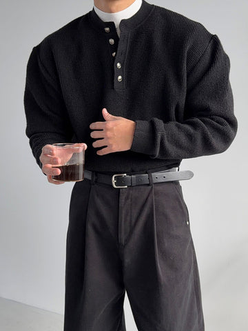 【Metanoia】韓國設計 短版亨利領針織衣 - 1