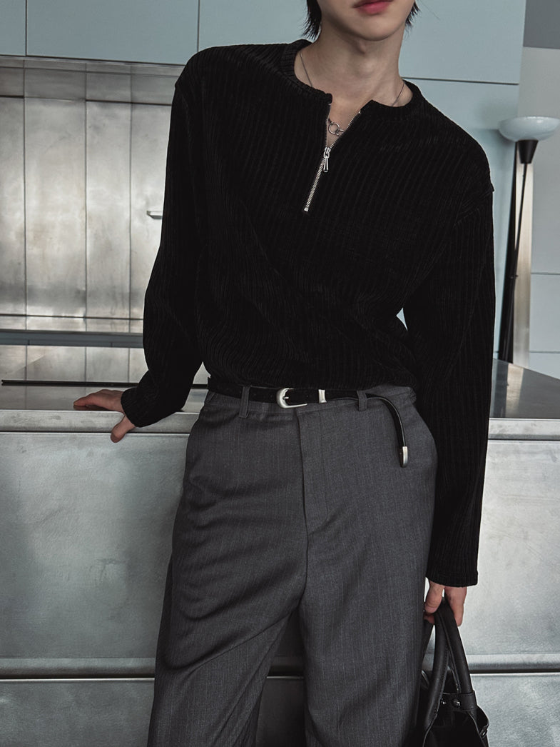 【Metanoia】🇰🇷韓製 絲絨半拉鍊亨利領長袖上衣 - 1