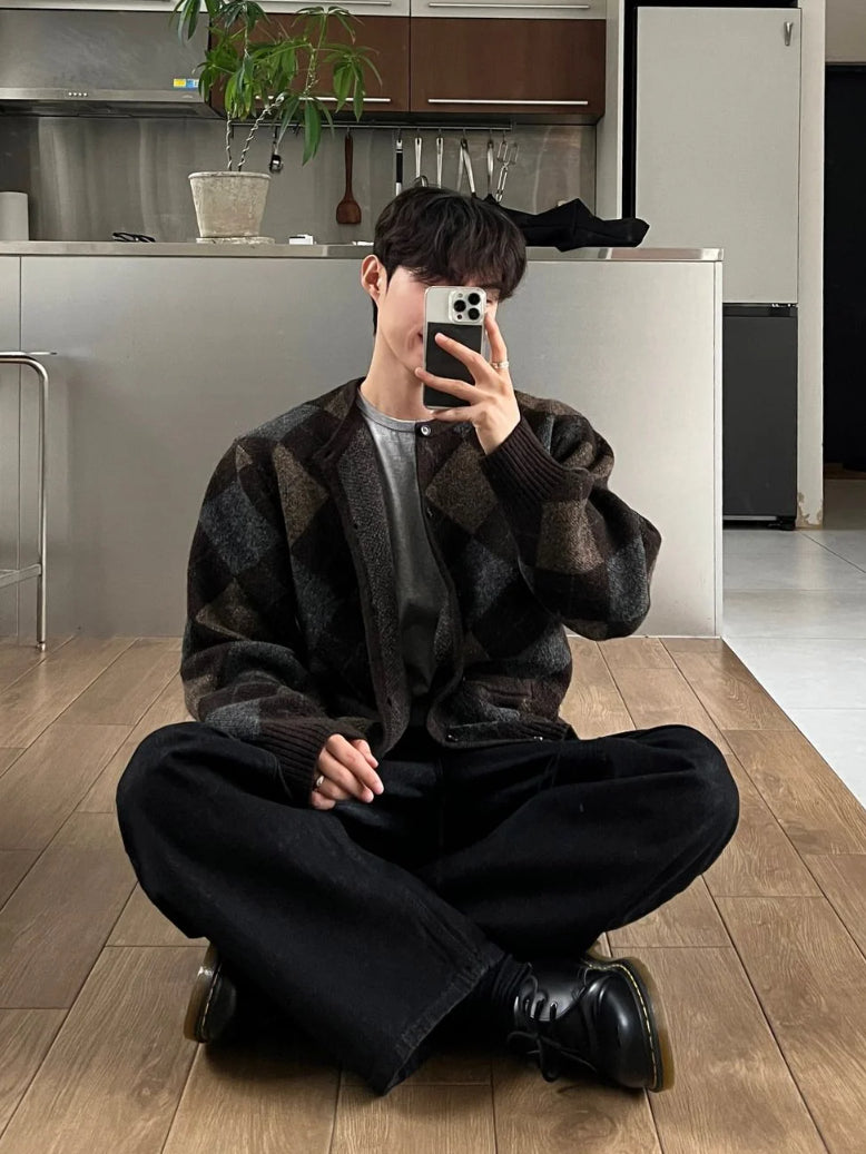 【Metanoia】韓國設計 開衫菱形針織外套 - 6