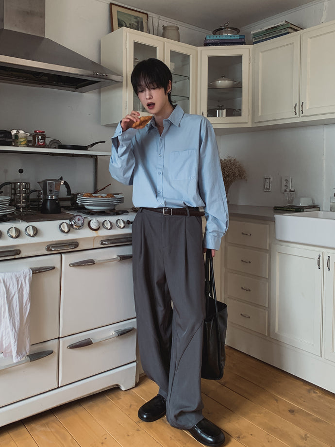 【Metanoia】韓國設計 素色長袖襯衫 - 3