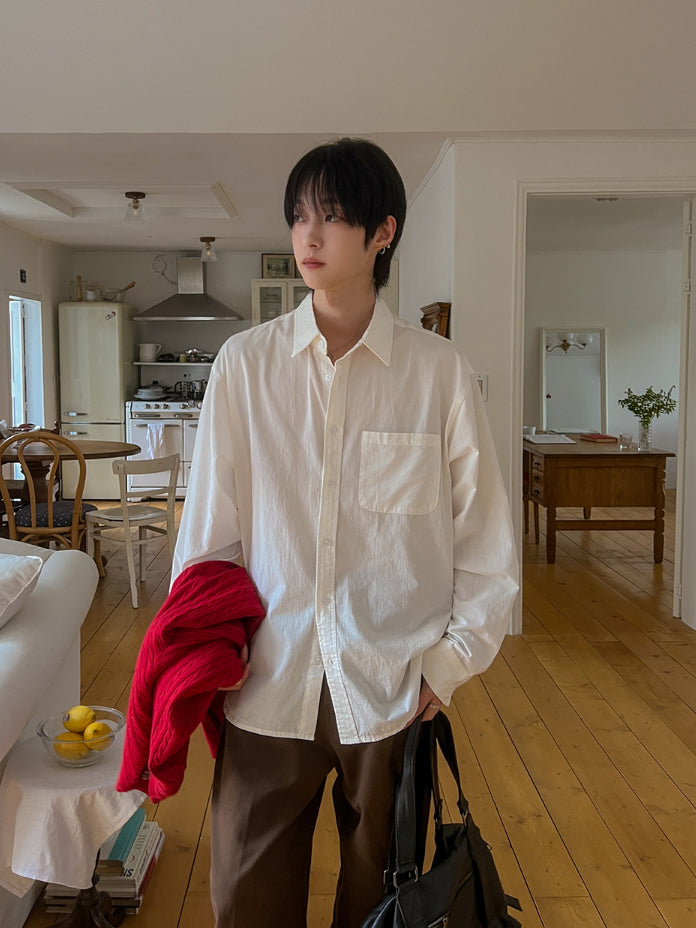 【Metanoia】韓國設計 素色長袖襯衫 - 11