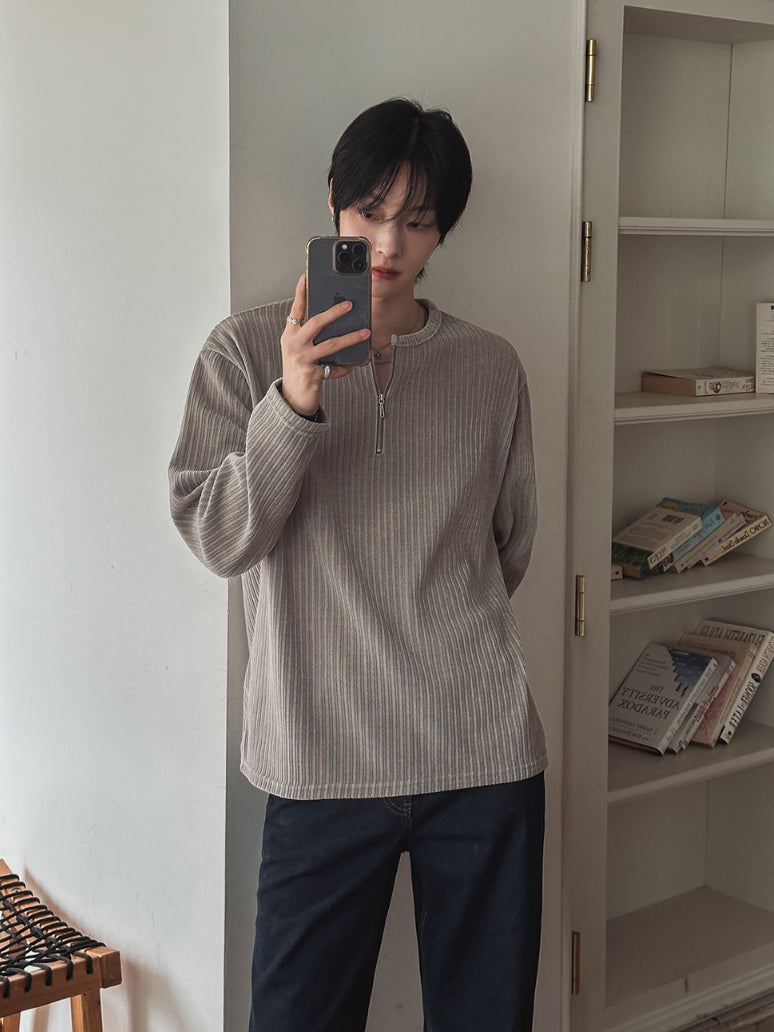 【Metanoia】🇰🇷韓製 絲絨半拉鍊亨利領長袖上衣 - 3