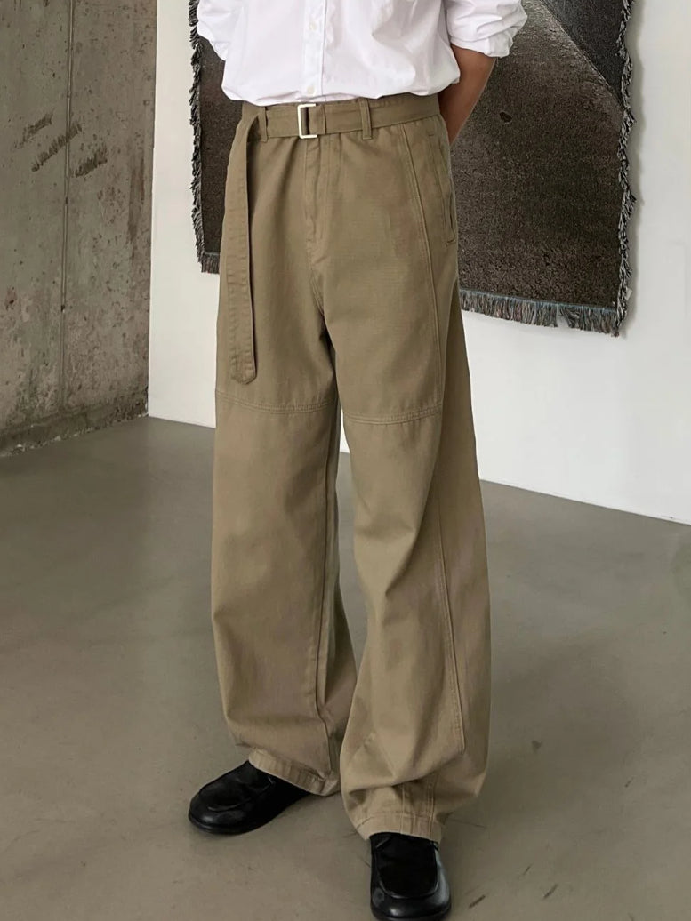 【Metanoia】韓製🇰🇷 含綁帶卡其落地褲 - 1