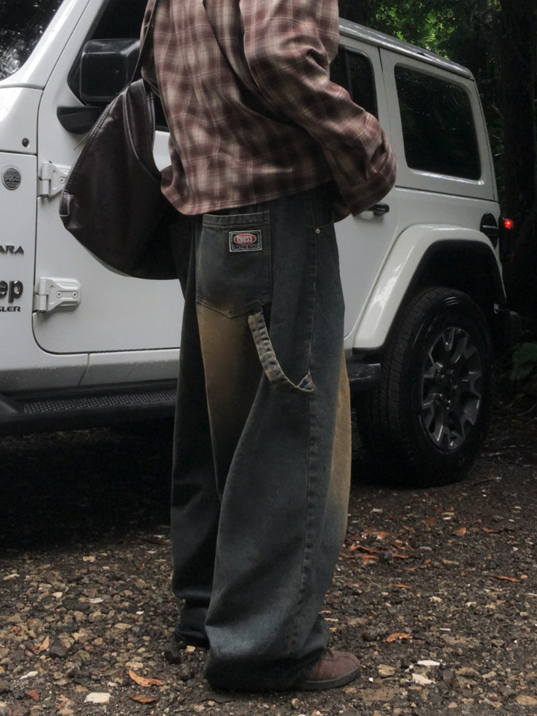 【Metanoia】韓國設計 刷色鬆緊帶落地牛仔褲 - 1