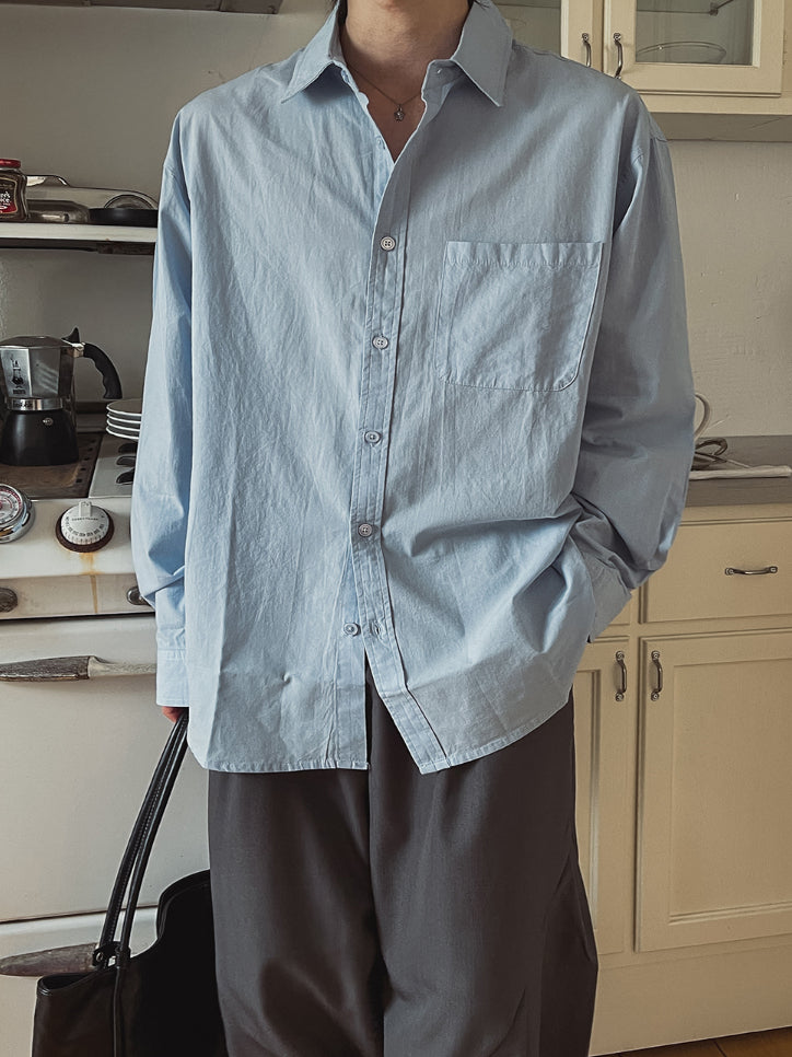 【Metanoia】韓國設計 素色長袖襯衫 - 1