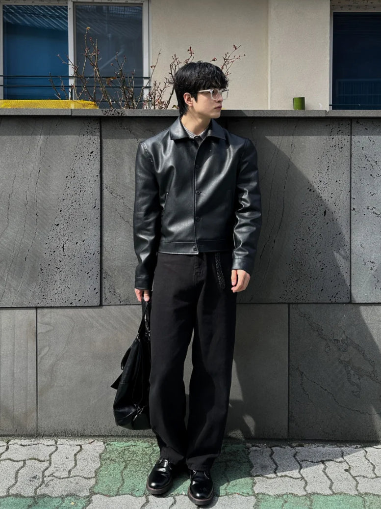 【Metanoia】🇰🇷韓製 短版翻領皮外套 - 1