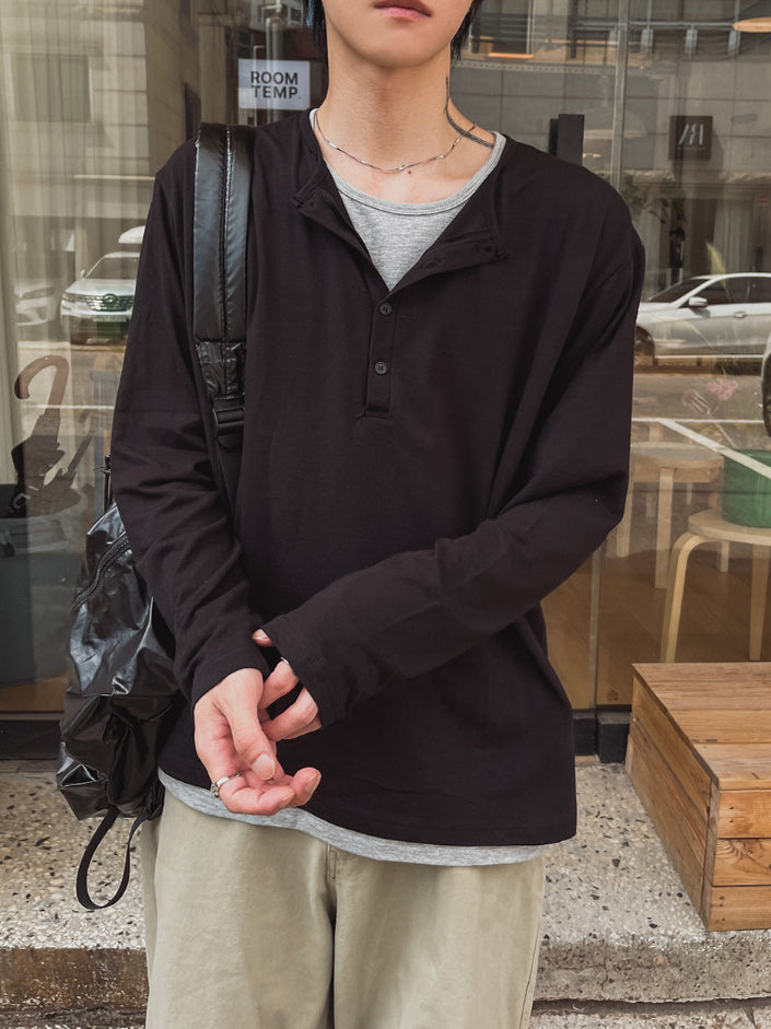 【Metanoia】🇰🇷韓製 亨利領假兩件長袖上衣 - 1