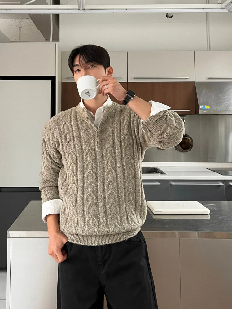 【Metanoia】🇰🇷韓製 亨利領麻花針織衣 - 3
