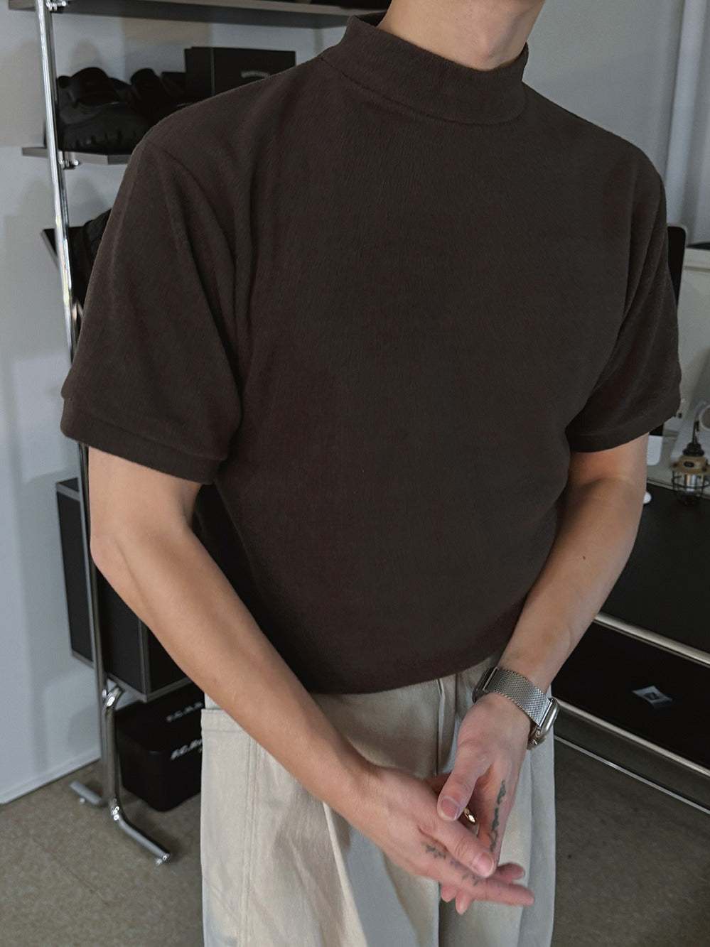 【Metanoia】🇰🇷韓製 半高領抓絨打底短袖 - 1