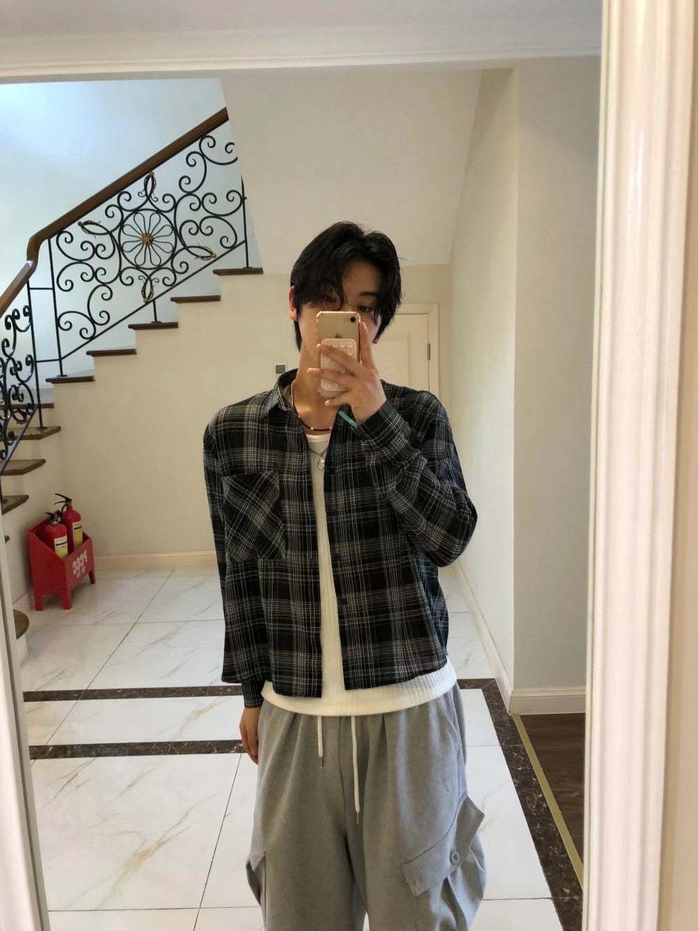 【Metanoia】🇰🇷韓製 亞麻短版格紋長袖襯衫 - 5