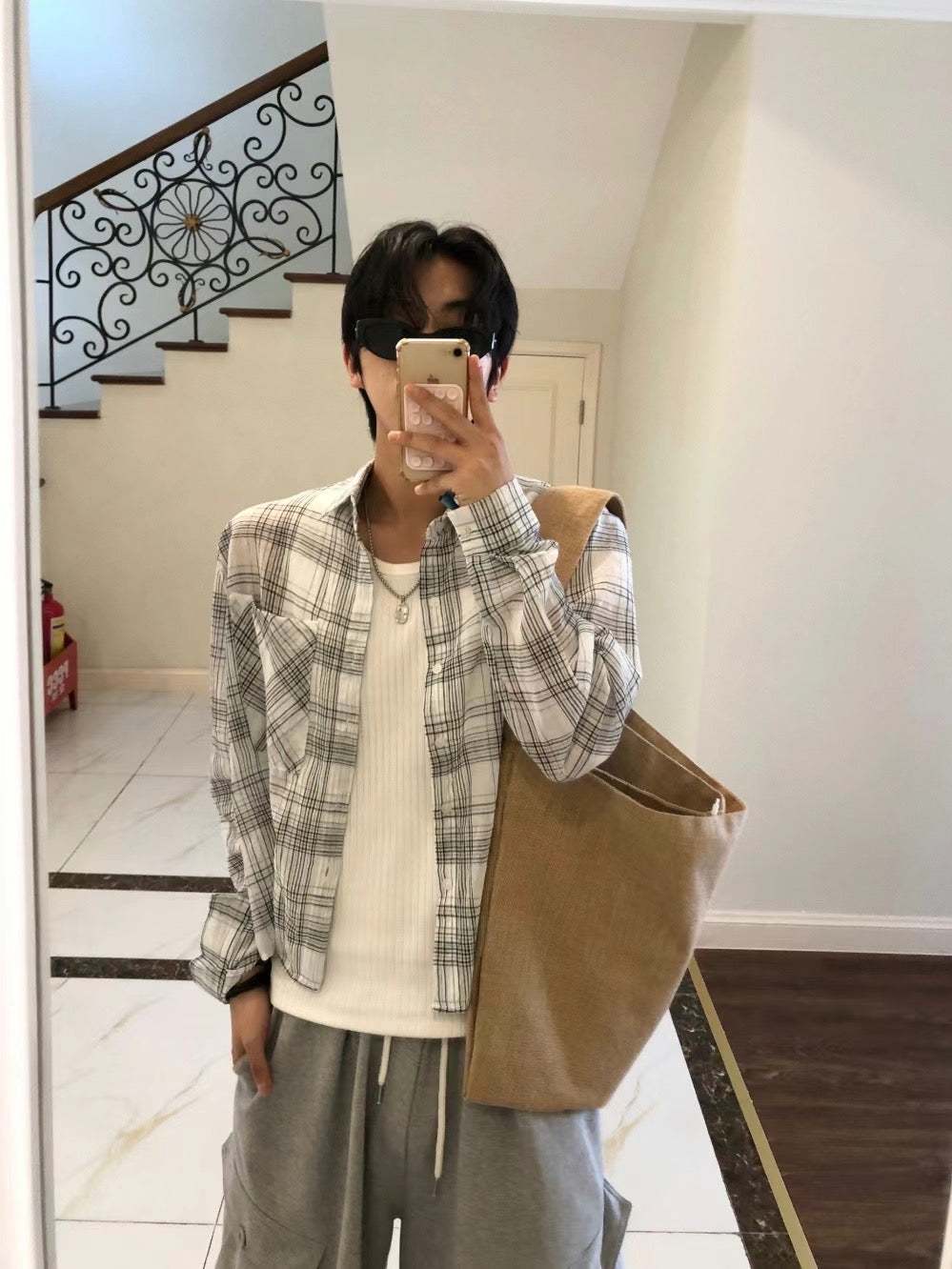 【Metanoia】🇰🇷韓製 亞麻短版格紋長袖襯衫 - 8