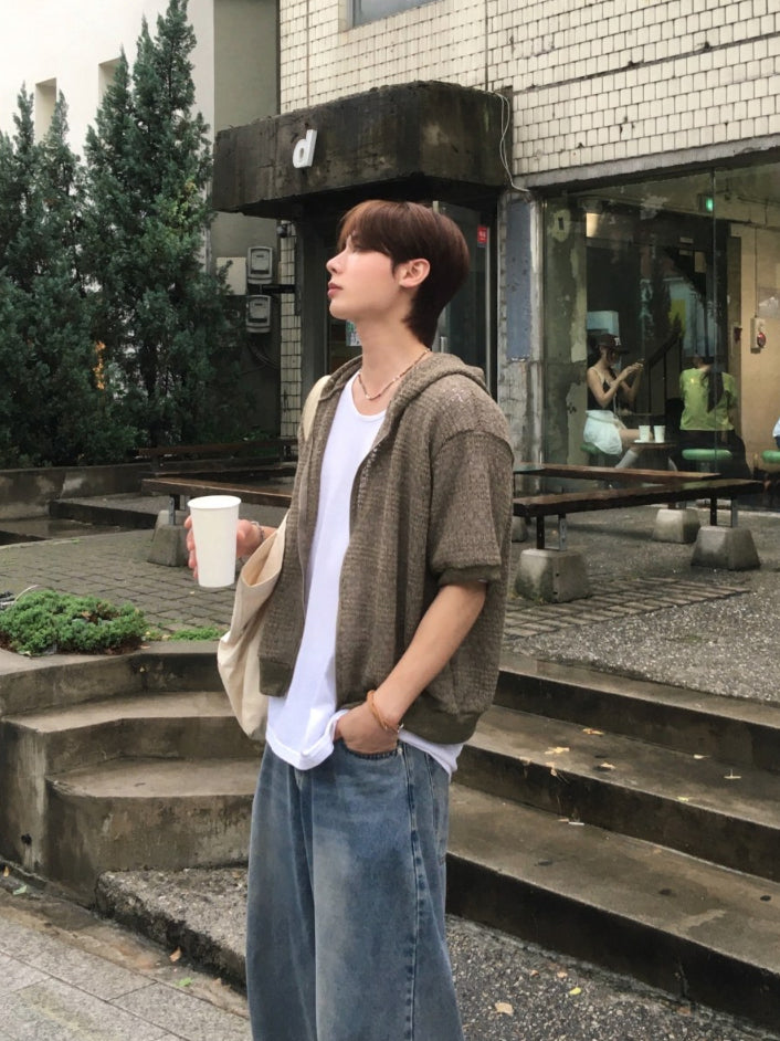 【Metanoia】🇰🇷韓製 連帽拉鍊短袖針織衣 - 4