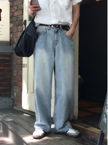 【Metanoia】🇰🇷韓製 淺色系水洗落地牛仔褲 - 1