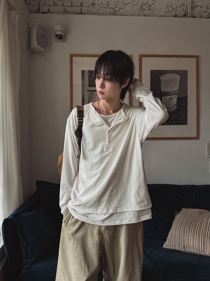 【Metanoia】🇰🇷韓製 亨利領假兩件長袖上衣 - 3