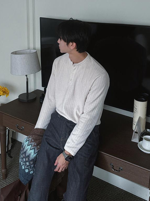 【Metanoia】🇰🇷韓製 天鵝絨亨利領長袖上衣 - 3