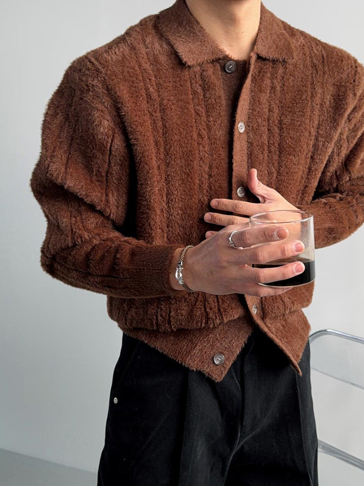 【Metanoia】韓國設計 翻領毛絨麻花針織衣 - 3