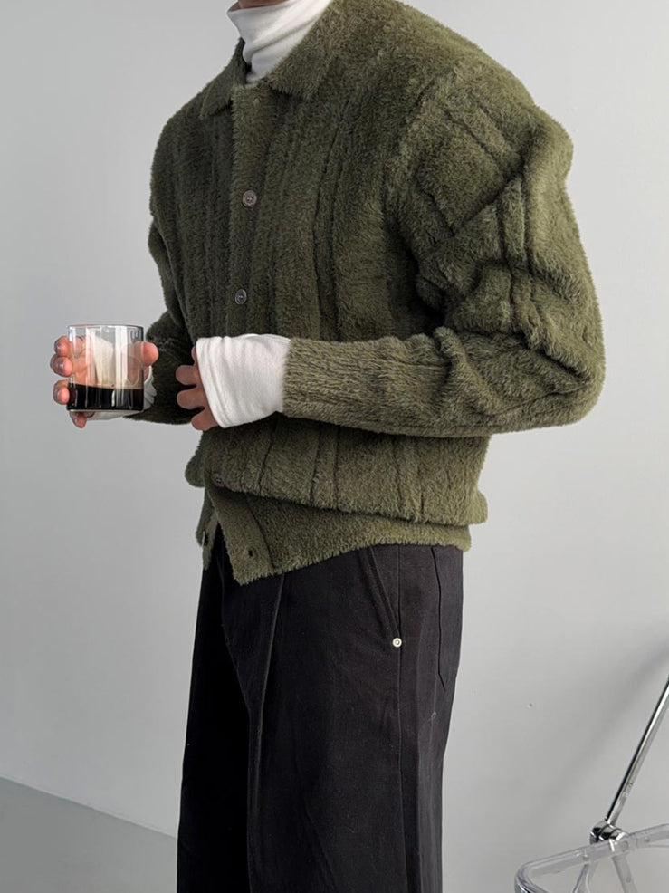 【Metanoia】韓國設計 翻領毛絨麻花針織衣 - 7