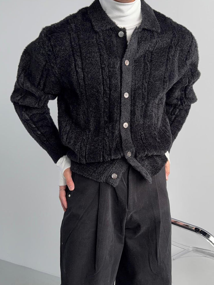 【Metanoia】韓國設計 翻領毛絨麻花針織衣 - 2