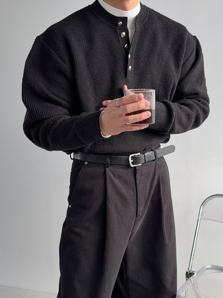 【Metanoia】韓國設計 短版亨利領針織衣 - 7