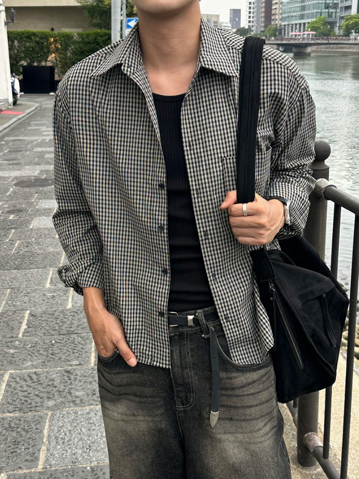 【Metanoia】🇰🇷韓製 格紋短版長袖襯衫 - 1