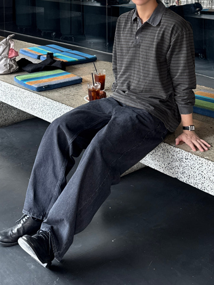 【Metanoia】🇰🇷韓製 水洗翻領條紋長袖上衣T恤 - 1